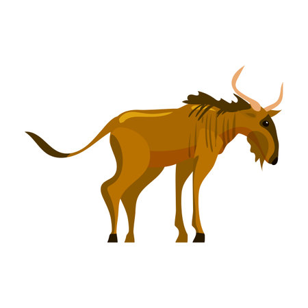 Gnu Wildebeest animal african, wildlife creature. Vector illustration cartoon style isolatedのイラスト素材