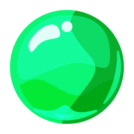 Ball green shiny glossy colorful game art. Magic crystal glass sphere, bubble shot elements. Cartoon vector GUI appのイラスト素材