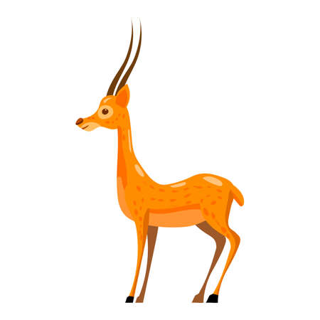 Antelope african, long horns, mammal wild animal, gaselle. Vector illustration cartoon styleのイラスト素材