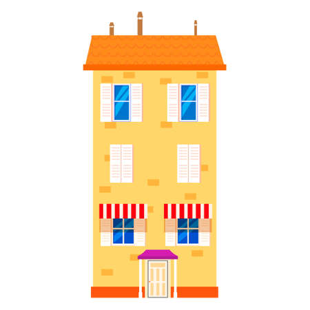 House cottage home front view, colorful real estate. Cartoon urban suburban building, vector illustrationのイラスト素材