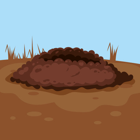 Hole animal in the ground, burrow, pile dirt. Vector illustration cartoon styleのイラスト素材