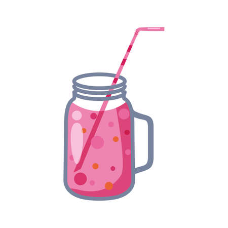 Beverage, drink mason jar. Natural organic drink made of berry. Vector cartoonのイラスト素材