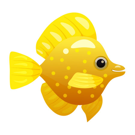 Tropical yellow fish, coral reef exotic pet animal. Aquarium sea life, vector illustartion cartoon styleのイラスト素材