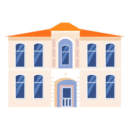 House cottage home front view, colorful real estate. Cartoon urban suburban building, vector illustrationのイラスト素材