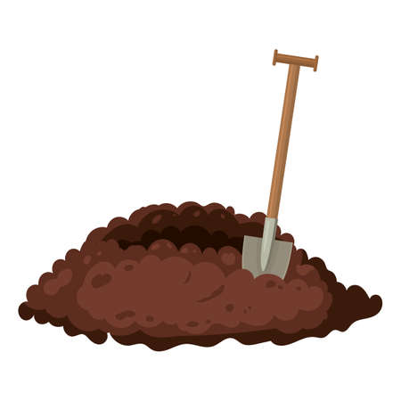 Hole in the ground, burrow ground works digging, pile dirt. Vector illustration cartoon styleのイラスト素材