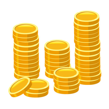 Gold Coins stack. Piles of golden money icon stacked in stacks, financial currencies stocks. Vector cartoon style illustrationのイラスト素材
