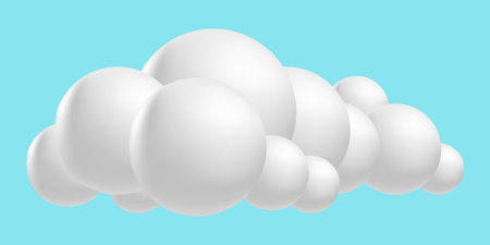 Clouds fluffy, 3D mesh cartoon. Soft render clouds icons on a blue sky. Vector illustrationのイラスト素材