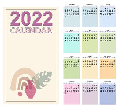 Calendar for 2021 year monthly template. Basic grid week starts on sunday. Vectorのイラスト素材
