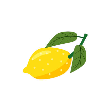 Lemon Fresh juice yellow fruit. Whole with green leaf. Vector illustration flat cartoonのイラスト素材