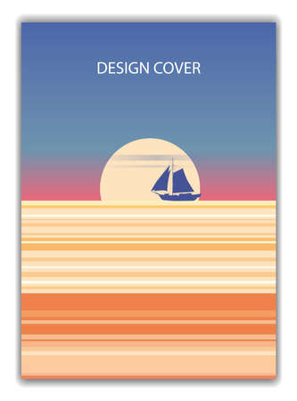 Cover background design template for book, notebook, flyer, banner, poster, card. Abstract seascape ocean sunset view minimalist style. Vector illustrationのイラスト素材