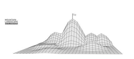 Digital landscape mountaine abstract wireframe. 3D wireframe grid mesh illustration concept. Vector backgroundのイラスト素材