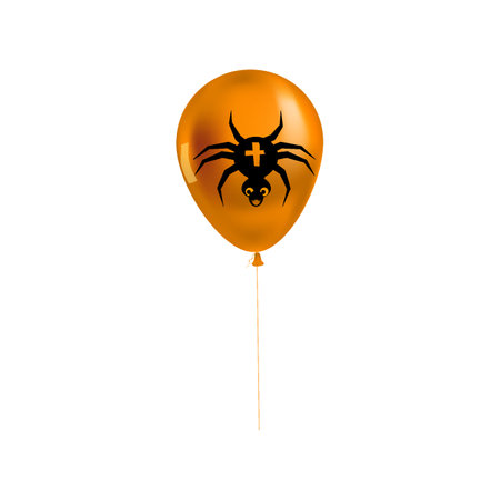 Halloween balloon 3d realistic, Spider icon symbol, orange black color. Vector illustration isolatedのイラスト素材