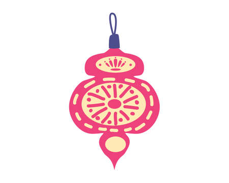 Christmas ball retro, vintage decoration. Symbol of Happy New Year, Xmas holiday celebration. Vector illustration cartoon flat styleのイラスト素材