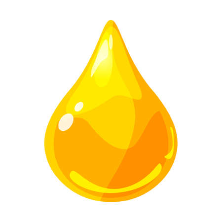 Drop yellow shiny glossy colorful game asset. Aqua, jelly, oil, crystal, glass drip, bubble shot elements. Cartoon vector GUI appのイラスト素材