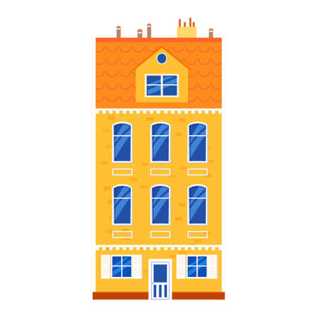 House cottage home front view, colorful real estate. Cartoon urban suburban building, vector illustrationのイラスト素材