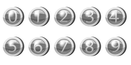 Set Silver Medal Coins Numbers from 0 to 9 symbols. Silver tokens for games, user interface asset elements. Vector illustrationのイラスト素材