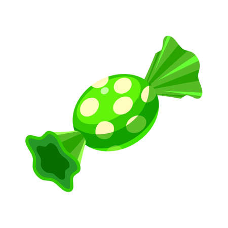 Candy isometric wrapped colorful green confectionery caramel lollipop. Vector illustration cartoon styleのイラスト素材