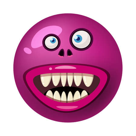 Monster face cartoon round icon head Halloween character. Illustration, sticker, emblem funny cute mask, vectorのイラスト素材