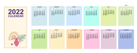 Calendar for 2021 year monthly template. Basic grid week starts on sunday. Vectorのイラスト素材