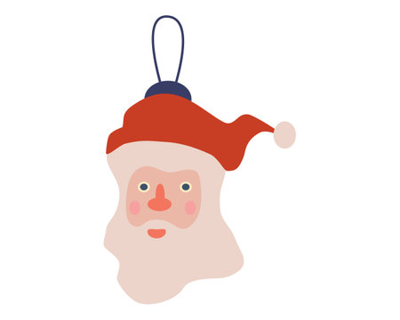 Christmas ball head Sant Claus retro, vintage decoration. Symbol of Happy New Year, Xmas holiday celebration. Vector illustration cartoon flat styleのイラスト素材