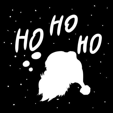 Ho-Ho-Ho Santa Claus in hat silhouette, Merry Christmas greeting card. Vector illustration flat cartoon styleのイラスト素材