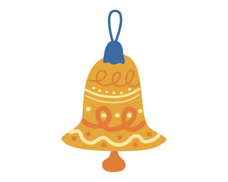 Christmas ball bell retro, vintage decoration. Symbol of Happy New Year, Xmas holiday celebration. Vector illustration cartoon flat styleのイラスト素材