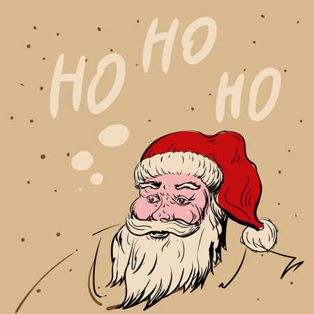 Ho-Ho-Ho Santa Claus in hat, retro, vinage, Merry Christmas greeting card. Vector illustrationのイラスト素材