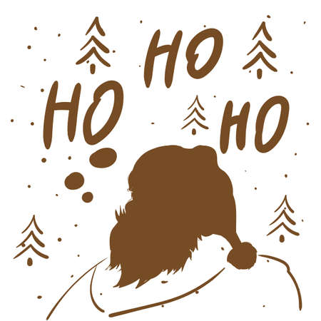 Ho-Ho-Ho Santa Claus in hat silhouette, Merry Christmas greeting card. Vector illustration flat cartoon styleのイラスト素材