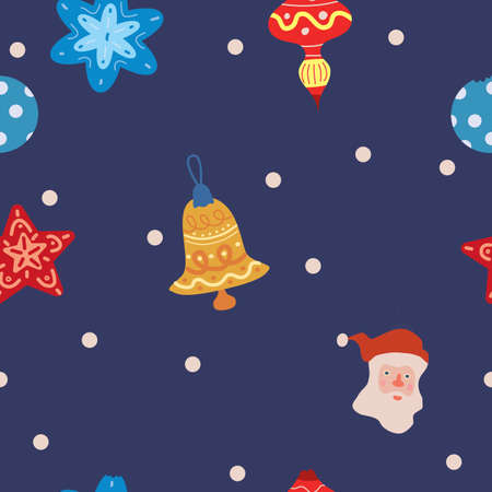 Christmas seamless pattern vintage balls, toys. Vector illustration for wrapping papers, decoration flat cartoon styleのイラスト素材