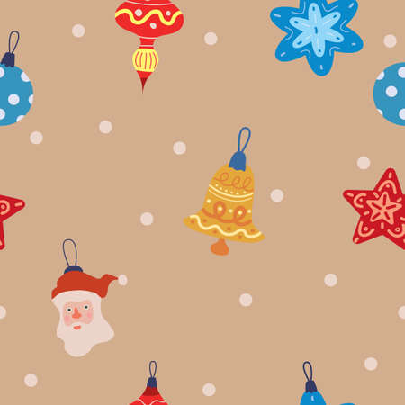 Christmas seamless pattern vintage balls, toys. Vector illustration for wrapping papers, decoration flat cartoon styleのイラスト素材