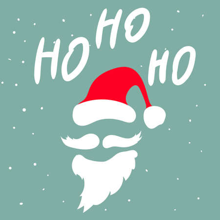 Ho-Ho-Ho Merry Christmas greeting card, Santa Claus hat. Vector illustration flat cartoon styleのイラスト素材