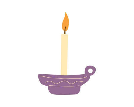 Burning candle in candlestick, Christmas, toy. Vector illustration cartoon flat retro, vintageのイラスト素材