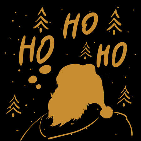 Ho-Ho-Ho Santa Claus in hat silhouette, Merry Christmas greeting card. Vector illustration flat cartoon styleのイラスト素材
