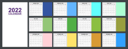 Calendar for 2021 year monthly template. Planner diary. Corporate and business calendar. Basic grid week starts on sunday. Vectorのイラスト素材