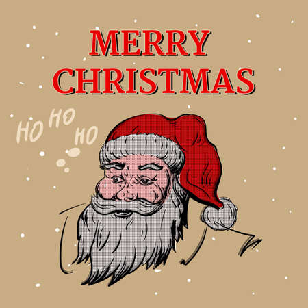 Santa Claus in red hat, retro, vinage, Merry Christmas greeting card. Vector illustrationのイラスト素材