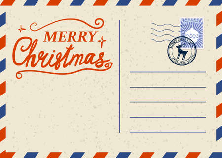 Christmas and Happy New Year greeting holiday postcard template, old xmas vintage background. Vector illustration invitation card retroのイラスト素材