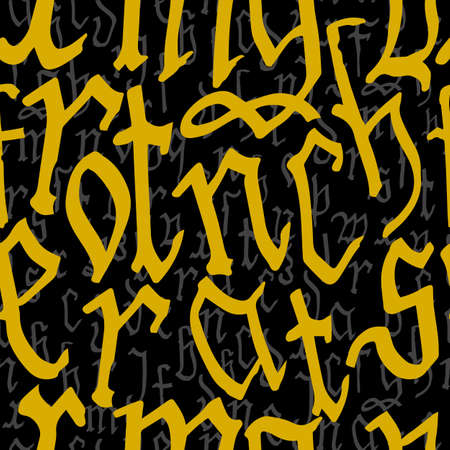 Gothic alphabet pattern seamless, calligraphy, lettering. European Medieval latin letters. Vector backgroundのイラスト素材