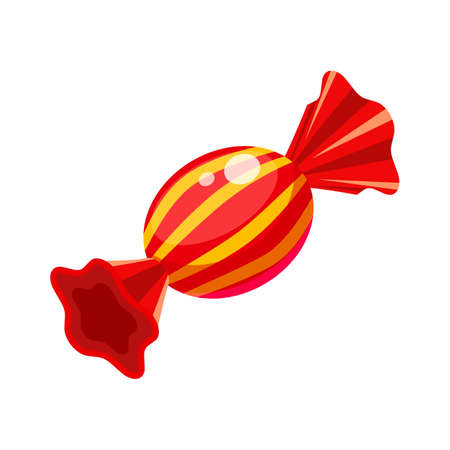 Candy isometric wrapped colorful red confectionery caramel lollipop. Vector illustration cartoon styleのイラスト素材
