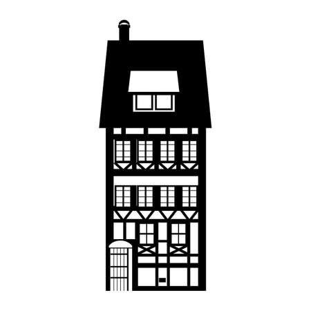 Apartment house old building Europe and America. Silhouette black white icon. Vector illustrationのイラスト素材