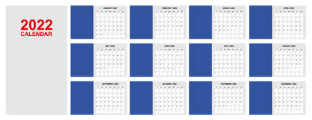 Calendar for 2021 year monthly template. Planner diary. Corporate and business calendar. Basic grid week starts on sunday. Vectorのイラスト素材