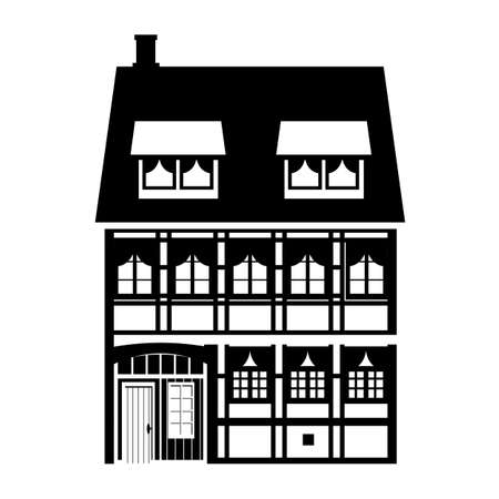 Apartment house old building Europe and America. Silhouette black white icon. Vector illustrationのイラスト素材