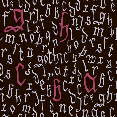Pattern seamless Gothic style alphabet calligraphy, lettering. European Medieval latin letters. Vector backgroundのイラスト素材