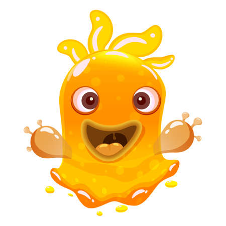 Slime Monster yellow colorful glitter character. Liquid funny slimy alien. Vector illustrationのイラスト素材