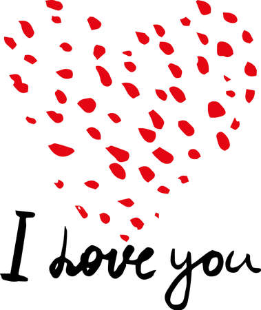 Heart hand drawn doodle, sketch, text I love you lettering, red color, vectorのイラスト素材