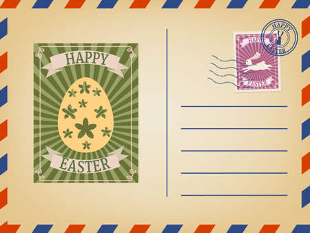 Easter envelope paper mail with a Easter Egg, stamp, vintage. Vector illustration