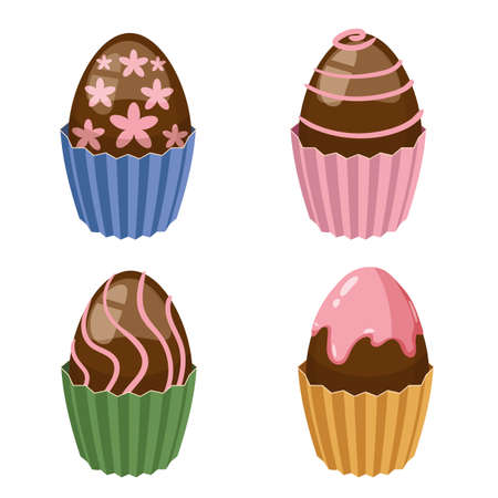 Set of Easter sweets chocolate eggs cupcake. Collection sweet foodのイラスト素材