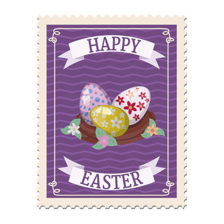 Easter postal stamp, egg nest, retro graphic. Vintage vectorのイラスト素材