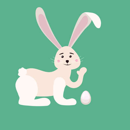 Cute Bunny Easter holding egg. Cartoon funny Easter Rabbit, illustrationのイラスト素材