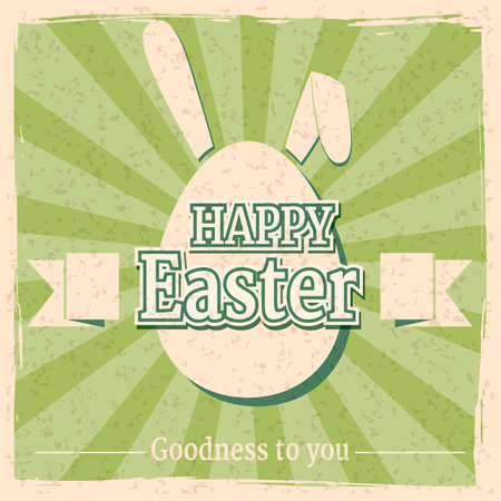 Happy Easter vintage poster greeting card, egg, rabbit ears, text. Retro illustration template background vectorのイラスト素材
