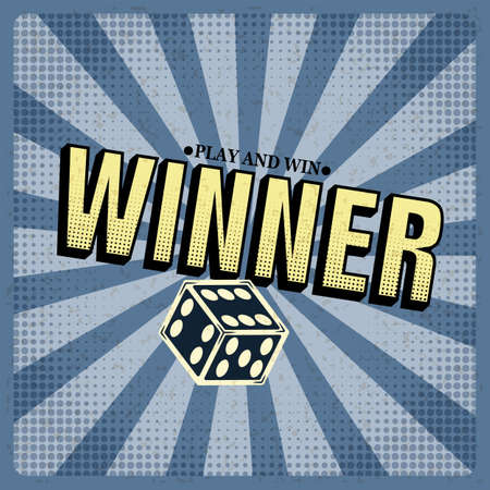 Winner retro poster, comic, dice. Vector illustration vintageのイラスト素材